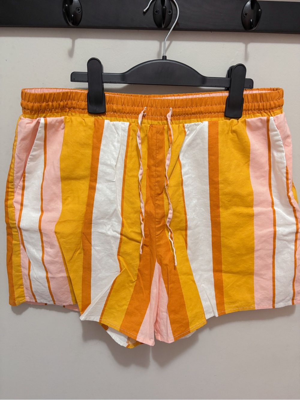 Express High Waist Striped Shorts in Orange, Pink, White